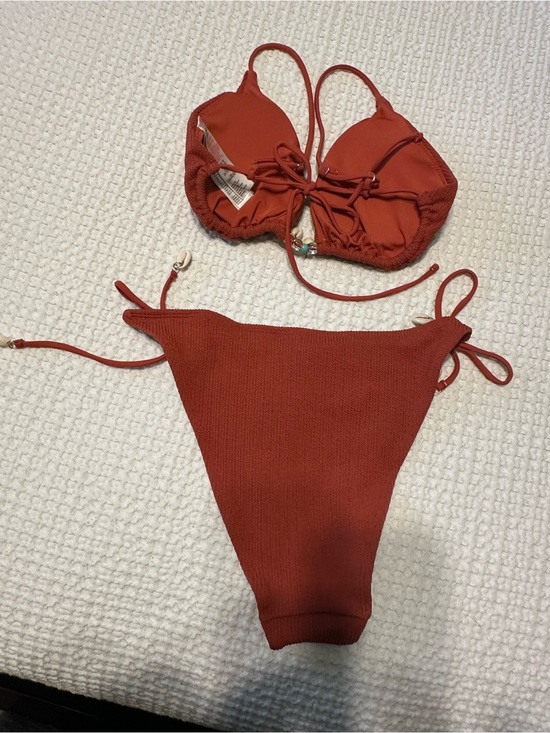 Other - Rust Red Triangle Top Bikini w/ Halter Tie Neck and Tie sides on Bottom w beads